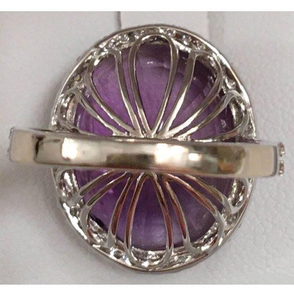 NIB MASSIVE 22 ct 19x16 mm Amethyst & .6 ct Diamond Ring 14K White Gold Size 6.5 - Picture 8 of 11